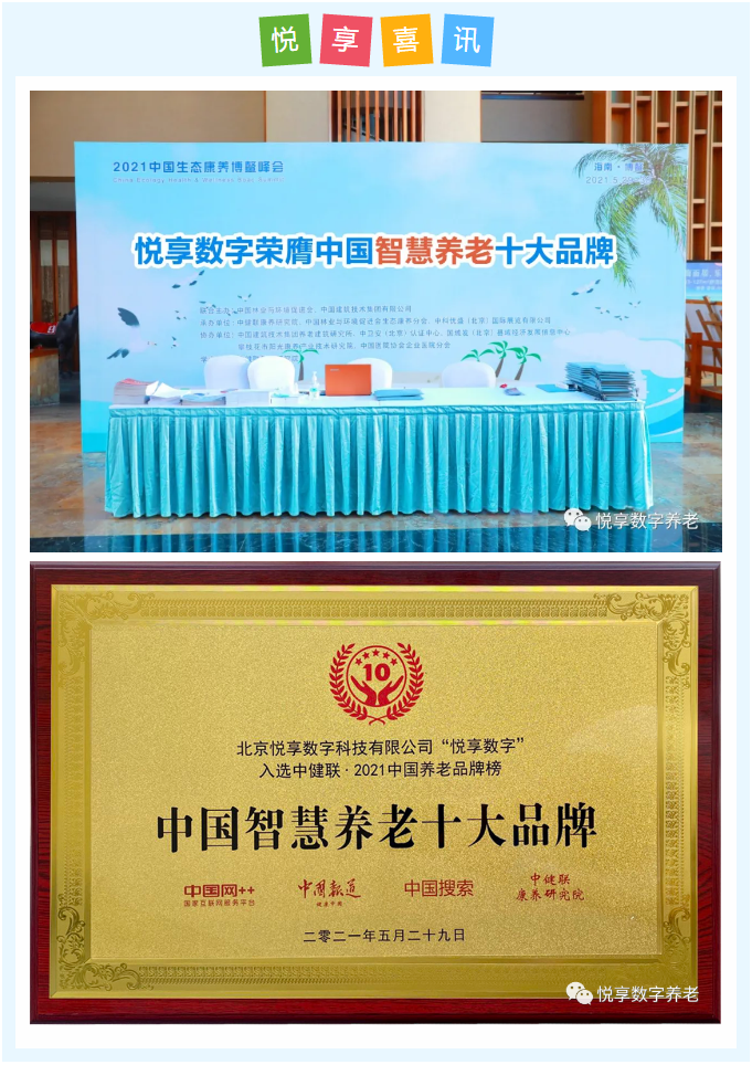 悅享數字榮膺“2021中國智慧養老十大品牌”(圖1) 悅享數字榮膺“2021中國智慧養老十大品牌”(圖1)
